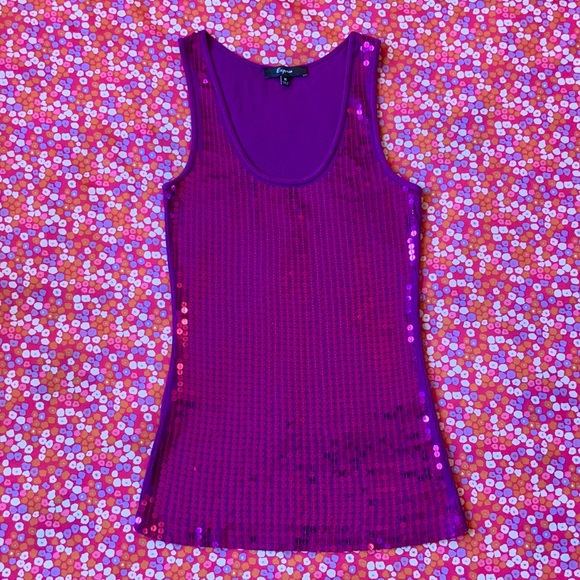 Express Tops - Express Purple Sequin Tank Top Medium